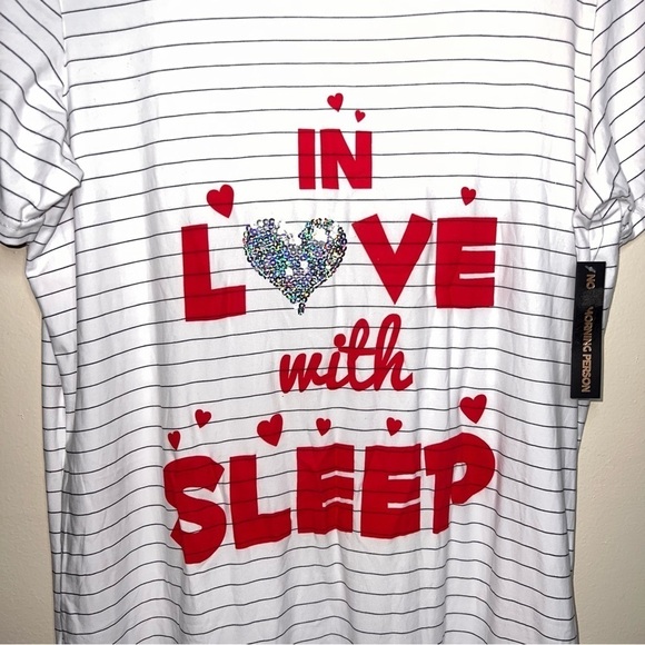 Not A Morning Person “In Love With Sleep” Striped Sleep Shirt NWT Size Medium - Picture 3 of 5
